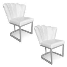 Kit 02 Poltronas Flor Corano Branco Base Metálica Industrial Prata - Pallazio