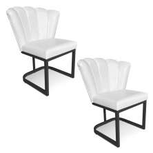 Kit 02 Poltronas Flor Corano Branco Base Metálica Industrial Preto - Pallazio