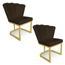 Kit 02 Poltronas Flor Corano Marrom Base Metálica Industrial Dourado - Pallazio