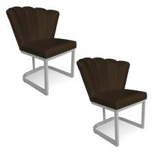 Kit 02 Poltronas Flor Corano Marrom Base Metálica Industrial Prata - Pallazio