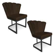 Kit 02 Poltronas Flor Corano Marrom Base Metálica Industrial Preto - Pallazio