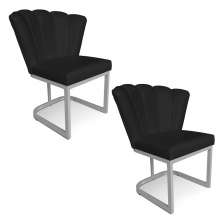Kit 02 Poltronas Flor Corano Preto Base Metálica Industrial Prata - Pallazio