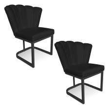 Kit 02 Poltronas Flor Corano Preto Base Metálica Industrial Preto - Pallazio