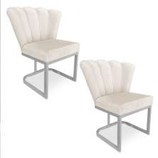 Kit 02 Poltronas Flor Veludo Base Metálica Industrial Prata - Pallazio