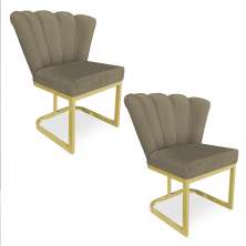 Kit 02 Poltronas Flor Veludo Capuccino Base Metálica Industrial Dourado - Pallazio