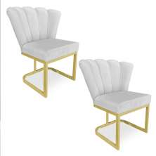 Kit 02 Poltronas Flor Veludo Cinza Base Metálica Industrial Dourado - Pallazio