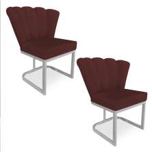 Kit 02 Poltronas Flor Veludo Marsala Base Metálica Industrial Prata - Pallazio