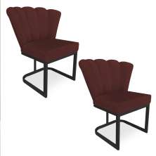Kit 02 Poltronas Flor Veludo Marsala Base Metálica Industrial Preto - Pallazio