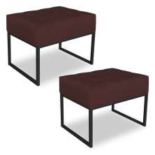 Kit 02 Puffs Lisa Suede Marsala Base Metálica Industrial Preto - Pallazio