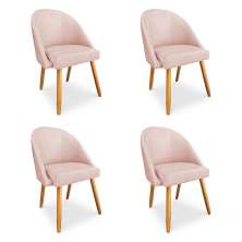 Kit 04 Cadeiras Jantar Bela Suede Rosa Bebê Pés Palito Castanho - Pallazio