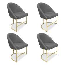 Kit 04 Cadeiras Poltrona de Jantar Bela Linho Grafite Base Metálica Industrial Dourado - Pallazio