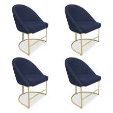 Kit 04 Cadeiras Poltrona de Jantar Bela Suede Azul Marinho Base Metálica Industrial Dourado - Pallazio