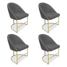 Kit 04 Cadeiras Poltrona de Jantar Bela Suede Grafite Base Metálica Industrial Dourado - Pallazio