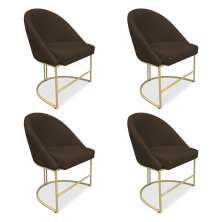 Kit 04 Cadeiras Poltrona de Jantar Bela Suede Marrom Base Metálica Industrial Dourado - Pallazio