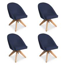 Kit 04 Poltronas Cadeira Giratória Bela Suede Azul Marinho Base de Madeira - Pallazio