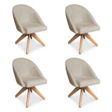 Kit 04 Poltronas Cadeira Giratória Bela Suede Bege Base de Madeira - Pallazio