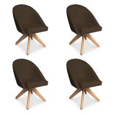 Kit 04 Poltronas Cadeira Giratória Bela Suede Marrom Base de Madeira - Pallazio