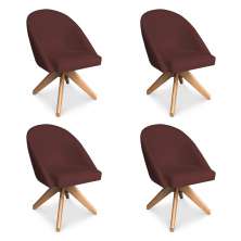 Kit 04 Poltronas Cadeira Giratória Bela Suede Marsala Base de Madeira - Pallazio