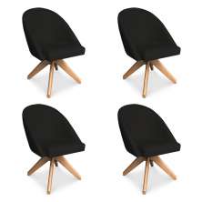 Kit 04 Poltronas Cadeira Giratória Bela Suede Preto Base de Madeira - Pallazio