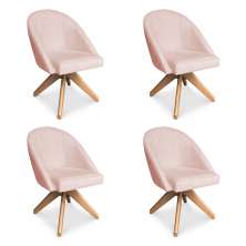 Kit 04 Poltronas Cadeira Giratória Bela Suede Rosa Bebê Base de Madeira - Pallazio