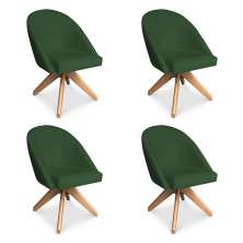 Kit 04 Poltronas Cadeira Giratória Bela Suede Verde Base de Madeira - Pallazio