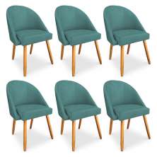 Kit 06 Cadeiras Jantar Bela Suede Azul Turquesa Pés Palito Castanho - Pallazio