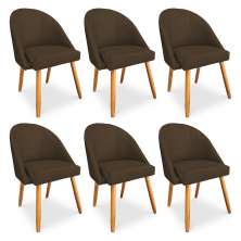 Kit 06 Cadeiras Jantar Bela Suede Marrom Pés Palito Castanho - Pallazio