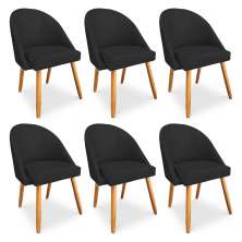 Kit 06 Cadeiras Jantar Bela Suede Preto Pés Palito Castanho - Pallazio