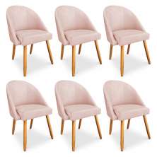 Kit 06 Cadeiras Jantar Bela Suede Rosa Bebê Pés Palito Castanho - Pallazio