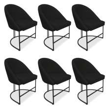 Kit 06 Cadeiras Poltrona de Jantar Bela Suede Preto Base Metálica Industrial Preto - Pallazio