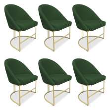 Kit 06 Cadeiras Poltrona de Jantar Bela Suede Verde Base Metálica Industrial Dourado - Pallazio