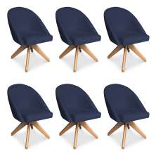 Kit 06 Poltronas Cadeira Giratória Bela Suede Azul Marinho Base de Madeira - Pallazio