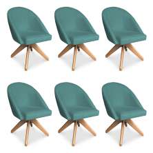 Kit 06 Poltronas Cadeira Giratória Bela Suede Azul Turquesa Base de Madeira - Pallazio