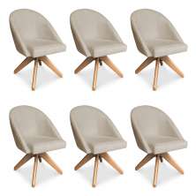 Kit 06 Poltronas Cadeira Giratória Bela Suede Bege Base de Madeira - Pallazio