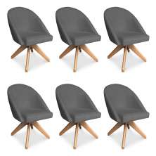 Kit 06 Poltronas Cadeira Giratória Bela Suede Grafite Base de Madeira - Pallazio
