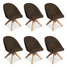 Kit 06 Poltronas Cadeira Giratória Bela Suede Marrom Base de Madeira - Pallazio
