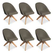 Kit 06 Poltronas Cadeira Giratória Bela Suede Marrom Rato Base de Madeira - Pallazio