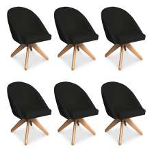 Kit 06 Poltronas Cadeira Giratória Bela Suede Preto Base de Madeira - Pallazio