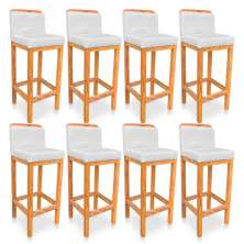 Kit 08 Banquetas Alta Rubi Veludo Cinza Base Fixa de Madeira - Pallazio