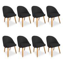 Kit 08 Cadeiras Jantar Bela Suede Preto Pés Palito Castanho - Pallazio