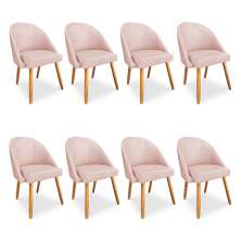 Kit 08 Cadeiras Jantar Bela Suede Rosa Bebê Pés Palito Castanho - Pallazio