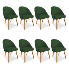 Kit 08 Cadeiras Jantar Bela Suede Verde Pés Palito Castanho - Pallazio