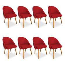 Kit 08 Cadeiras Jantar Bela Suede Vermelho Pés Palito Castanho - Pallazio