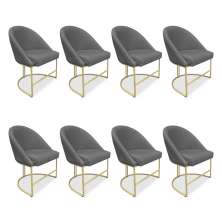 Kit 08 Cadeiras Poltrona de Jantar Bela Linho Grafite Base Metálica Industrial Dourado - Pallazio