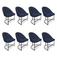 Kit 08 Cadeiras Poltrona de Jantar Bela Suede Azul Marinho Base Metálica Industrial Preto - Pallazio