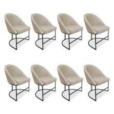 Kit 08 Cadeiras Poltrona de Jantar Bela Suede Bege Base Metálica Industrial Preto - Pallazio