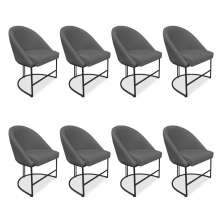 Kit 08 Cadeiras Poltrona de Jantar Bela Suede Grafite Base Metálica Industrial Preto - Pallazio