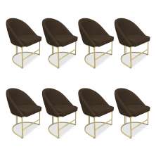 Kit 08 Cadeiras Poltrona de Jantar Bela Suede Marrom Base Metálica Industrial Dourado - Pallazio