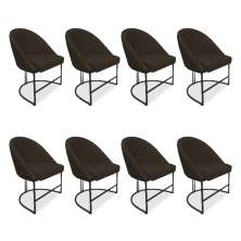 Kit 08 Cadeiras Poltrona de Jantar Bela Suede Marrom Base Metálica Industrial Preto - Pallazio