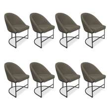 Kit 08 Cadeiras Poltrona de Jantar Bela Suede Marrom Rato Base Metálica Industrial Preto - Pallazio